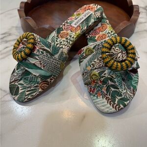 Steve Madden Green Floral Mules with Yellow Accent